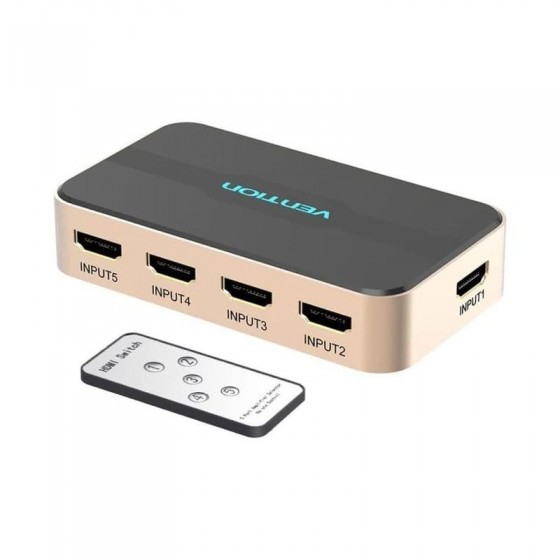 DUPLICADOR VENTION 5XHDMI HEMBRA - HDMI MACHO GOLD/BLACK