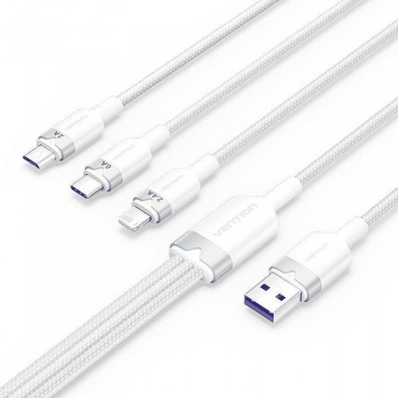 CABLE 3 EN 1 VENTION USB-A 2.0- USB-C/LIGHTNING/MICRO-B 1.5M ALUMINIO WHITE