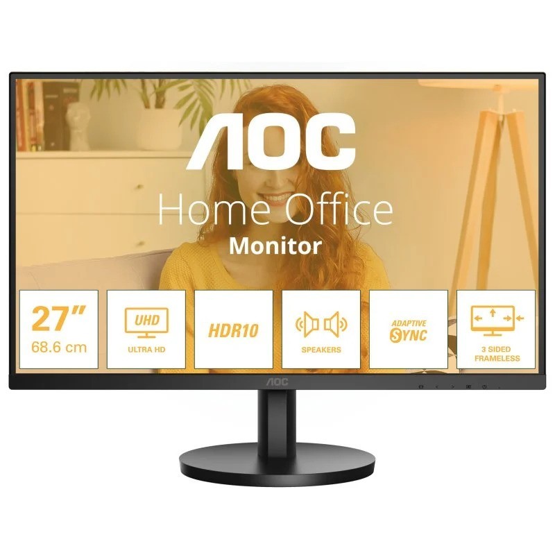 MONITOR PROFESIONAL AOC 27 4K ERGONOMICO MULTIMEDIA HDMI DISPLAYPORT BLACK