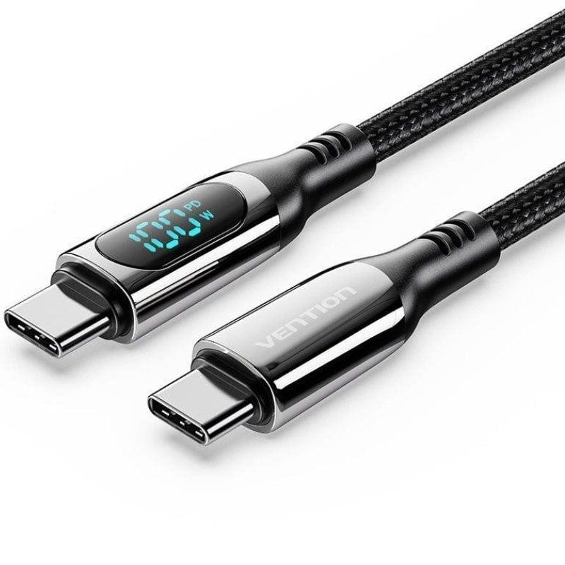 CABLE USB VENTION TIPO USB-C/M-C/M PANTALLA LED 5A PD100W 1.2M BLACK